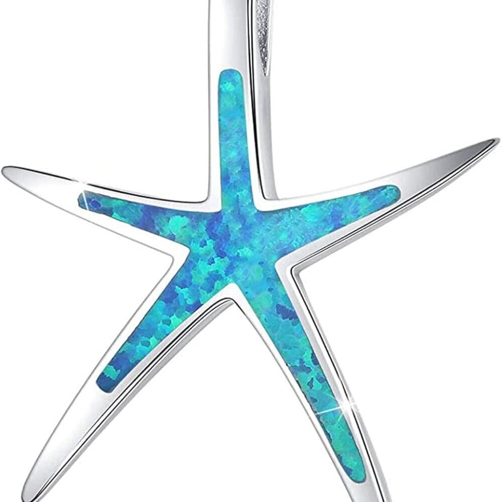 Starfish Necklace Sterling Silver Opal Beach Jewelry Nautical Gift for Women
